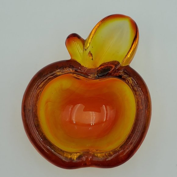 Glass Other - Orange Gold Glass Apple Dish Art Glass Trinket Candy Desk Dish Ring Holder